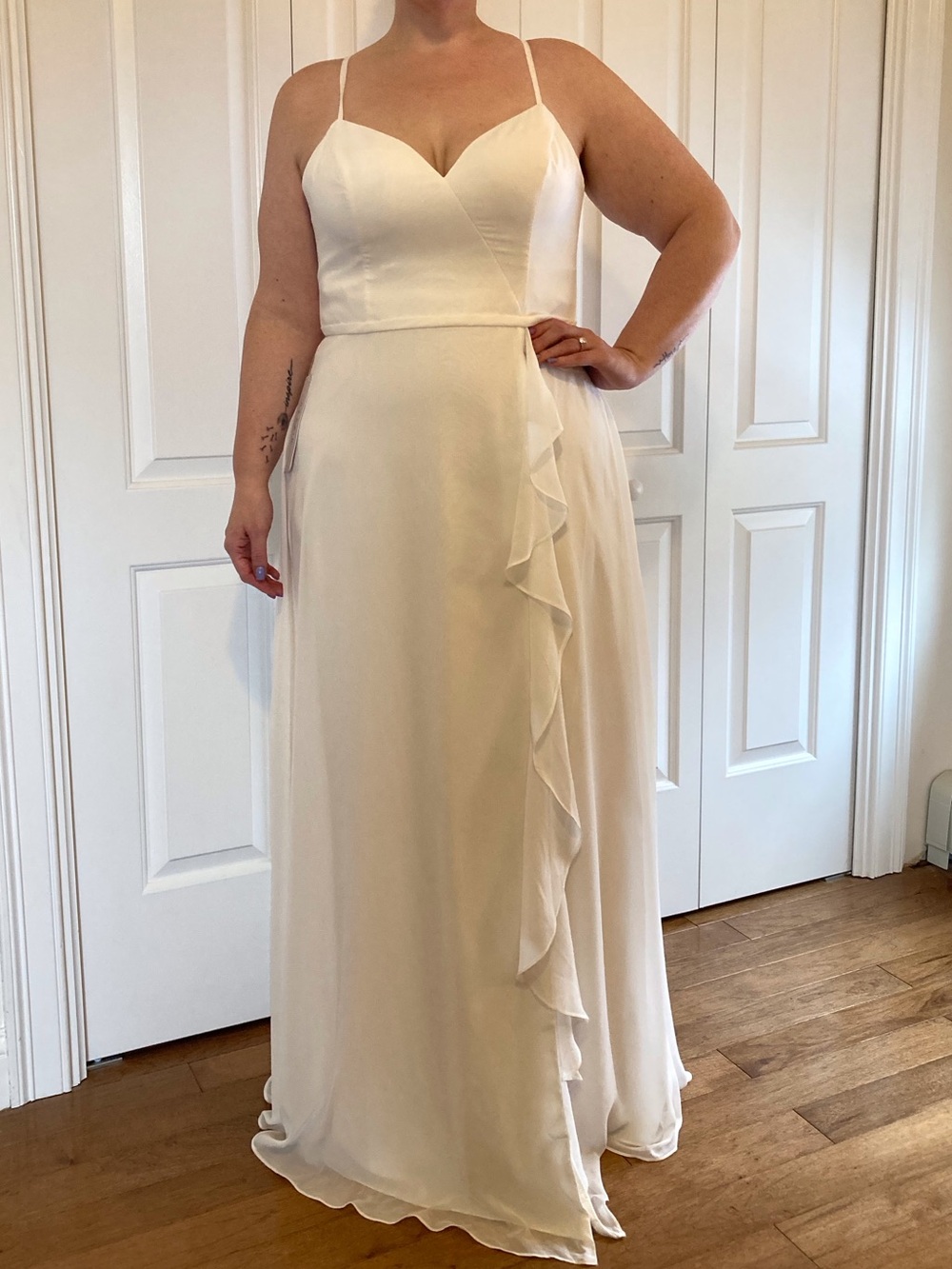 NWT Azazie Naeem White Long Formal Dress Wedding Prom Side Slit Sz 14
